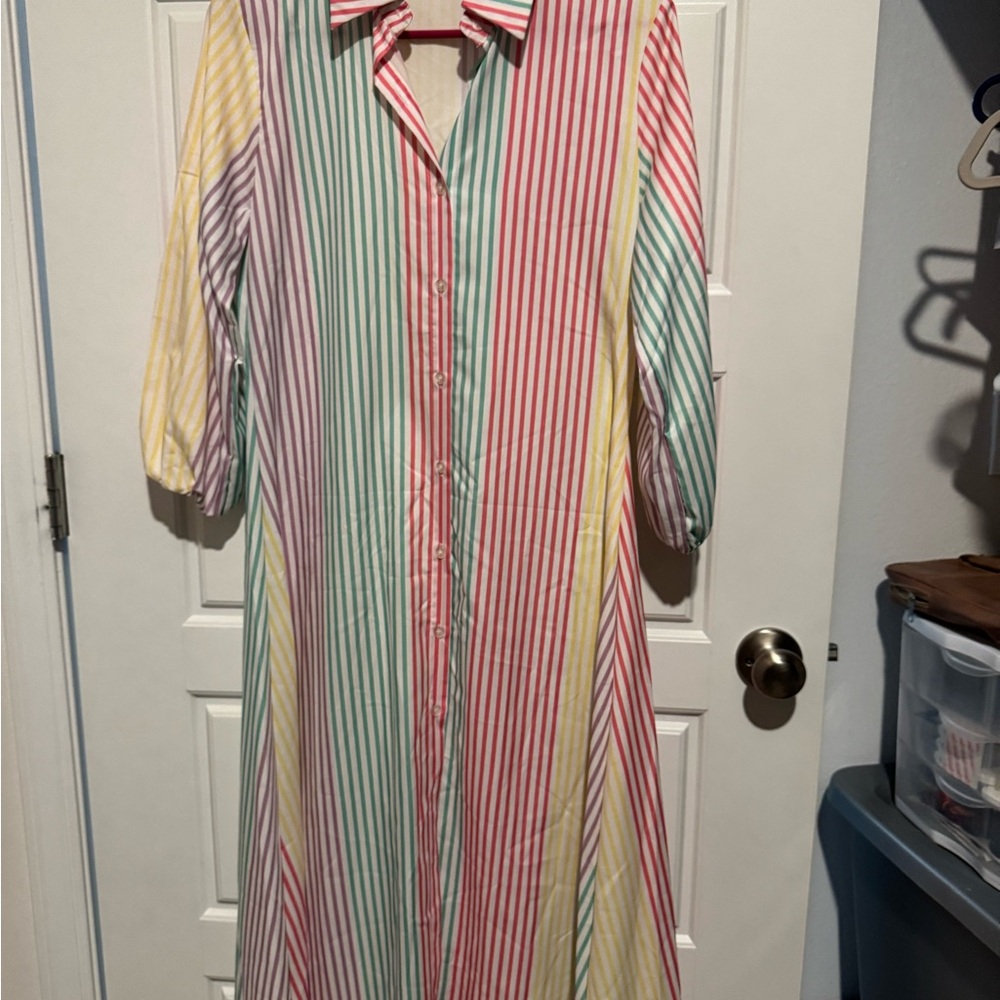 Colorful Striped Button-Down Dress